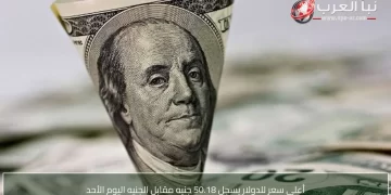 الدولار يسجل أعلى سعر جديد عند 50.18 جنيه مقابل الجنيه الأحد