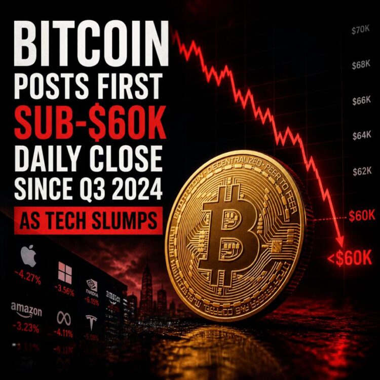 بيتكوين يغلق أولى جلساته اليومية دون 60000 دولار منذ سبتمبر 2024 مع تراجع التكنولوجيا
